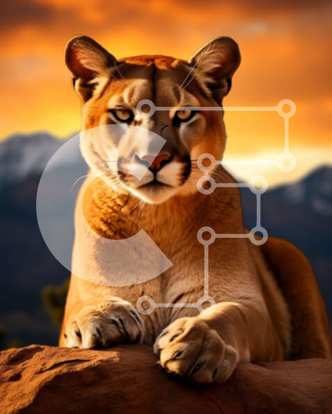 Σετ των 2 Intra Συλλεκτικό Ξύλινο Παζλ Plywood  4mm - Όμορφη εικόνα ενός βουνού λιονταριού στο ηλιοβασίλεμα Σε Ξύλινο Κουτί - Διαστάσεις: 10x10 cm – 25 κομμάτια