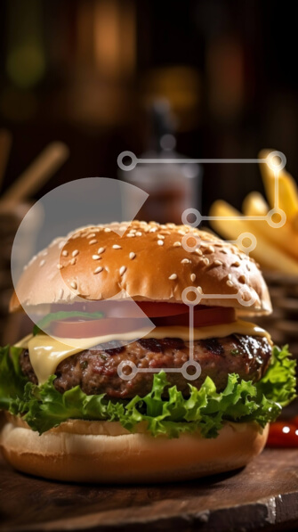 Intra Συλλεκτικό Ξύλινο Παζλ Plywood  4mm - Νόστιμο χάμπουργκερ με λιωμένο τυρί, μαρούλι, ντομάτα και τηγανιτές πατάτες Σε Ξύλινο Κουτί - Διαστάσεις: 10x10 cm – 25 κομμάτια