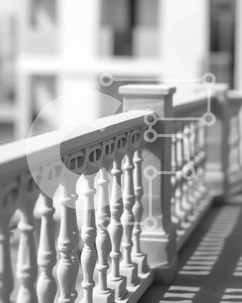 Intra Συλλεκτικό Ξύλινο Παζλ Plywood  4mm - Όμορφη εικόνα του μοντέρνου κιγκλιδώματος μπαλκονιού στην πόλη Σε Ξύλινο Κουτί - Διαστάσεις Puzzle: 10x10 cm – 25 κομμάτια