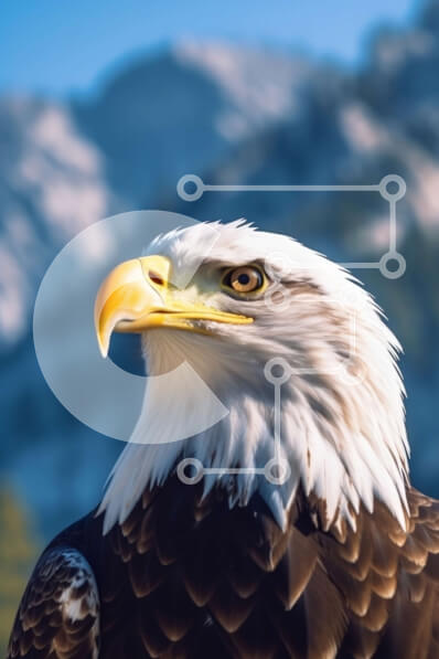 Σετ των 2 Intra Συλλεκτικό Ξύλινο Παζλ Plywood  4mm - Εκπληκτική εικόνα από κοντά του κεφαλιού ενός αετού με γραφική θέα στο βουνό Σε Ξύλινο Κουτί - Διαστάσεις: 10x10 cm – 25 κομμάτια