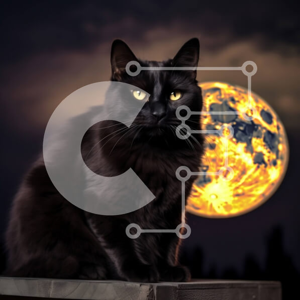 Intra Συλλεκτικό Ξύλινο Παζλ Plywood  4mm - Μυστηριώδης φωτογραφία της Μαύρης Γάτας που κοιτάζει την Πανσέληνο Σε Ξύλινο Κουτί - Διαστάσεις: 10x10 cm – 25 κομμάτια