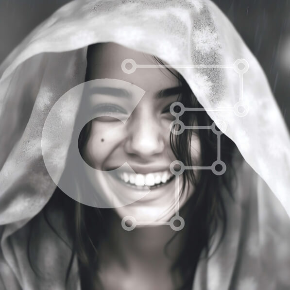 Intra Συλλεκτικό Ξύλινο Παζλ Plywood  4mm - Κομψή εικόνα μιας χαμογελαστής γυναίκας με λευκό κουκούλα με σταγόνες βροχής Σε Ξύλινο Κουτί - Διαστάσεις Puzzle: 10x10 cm – 25 κομμάτια