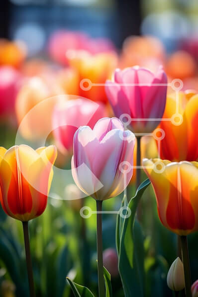 Σετ των 2 Intra Συλλεκτικό Ξύλινο Παζλ Plywood  4mm - Πολύχρωμες τουλίπες σε έναν κήπο Σε Ξύλινο Κουτί - Διαστάσεις: 10x10 cm – 25 κομμάτια