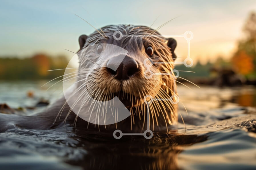 Σετ των 2 Intra Συλλεκτικό Ξύλινο Παζλ Plywood  4mm - Εκπληκτική εικόνα της ενυδρίδας που κολυμπά στο νερό το ηλιοβασίλεμα Σε Ξύλινο Κουτί - Διαστάσεις: 10x10 cm – 25 κομμάτια