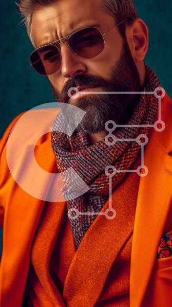 Intra Συλλεκτικό Ξύλινο Παζλ Plywood  4mm - Σοβαρός άνδρας με πορτοκαλί κοστούμι και γραβάτα κοιτάζοντας την κάμερα Σε Ξύλινο Κουτί - Διαστάσεις Puzzle: 10x10 cm – 25 κομμάτια