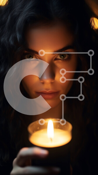 Intra Συλλεκτικό Ξύλινο Παζλ Plywood  4mm - Σοβαρή γυναίκα που κρατά ένα αναμμένο κερί μπροστά στο πρόσωπό της Σε Ξύλινο Κουτί - Διαστάσεις Puzzle: 10x10 cm – 25 κομμάτια