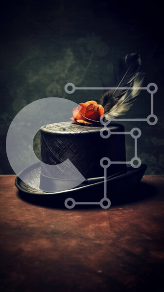 Intra Συλλεκτικό Ξύλινο Παζλ Plywood  4mm - Κομψό μαύρο καπέλο με κόκκινο τριαντάφυλλο σε ξύλινο τραπέζι Σε Ξύλινο Κουτί - Διαστάσεις: 10x10 cm – 25 κομμάτια