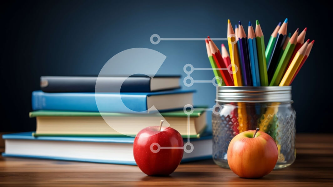 Intra Συλλεκτικό Ξύλινο Παζλ Plywood  4mm - Βιβλία και μολύβια σε ξύλινο τραπέζι με κόκκινο μήλο Σε Ξύλινο Κουτί - Διαστάσεις Puzzle: 10x10 cm – 25 κομμάτια