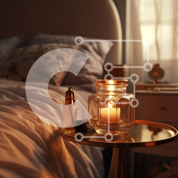 Intra Συλλεκτικό Ξύλινο Παζλ Plywood  4mm - Άνετο υπνοδωμάτιο με κρεβάτι, κομοδίνο και κερί Σε Ξύλινο Κουτί - Διαστάσεις Puzzle: 10x10 cm – 25 κομμάτια