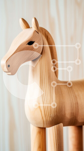 Intra Συλλεκτικό Ξύλινο Παζλ Plywood  4mm - Όμορφο ξύλινο άγαλμα αλόγων σε ρουστίκ ξύλινη επιφάνεια Σε Ξύλινο Κουτί - Διαστάσεις: 10x10 cm – 25 κομμάτια