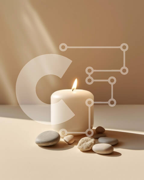 Intra Συλλεκτικό Ξύλινο Παζλ Plywood  4mm - Όμορφη εικόνα ενός λευκού κεριού σε μια μπεζ επιφάνεια με διάσπαρτα βότσαλα Σε Ξύλινο Κουτί - Διαστάσεις Puzzle: 10x10 cm – 25 κομμάτια