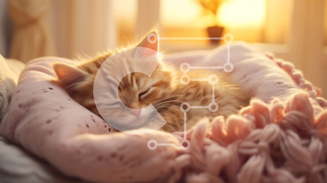 Intra Συλλεκτικό Ξύλινο Παζλ Plywood  4mm - Χαριτωμένο πορτοκαλί γατάκι που κοιμάται σε μια ροζ κουβέρτα Σε Ξύλινο Κουτί - Διαστάσεις: 10x10 cm – 25 κομμάτια