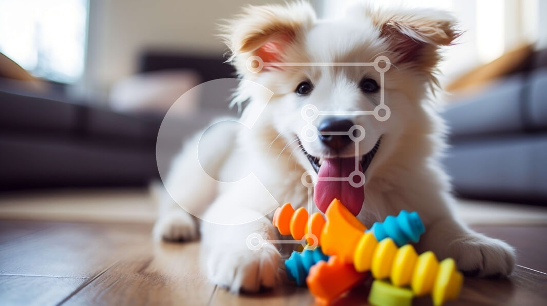 Σετ των 2 Intra Συλλεκτικό Ξύλινο Παζλ Plywood  4mm - Αξιολάτρευτο λευκό σκυλί με παιχνίδι Σε Ξύλινο Κουτί - Διαστάσεις: 10x10 cm – 25 κομμάτια