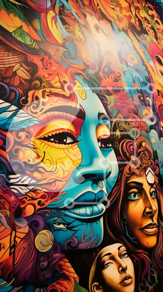 Intra Συλλεκτικό Ξύλινο Παζλ Plywood  4mm - Πολύχρωμες γυναίκες που ποζάρουν μπροστά από τον τοίχο γκράφιτι Σε Ξύλινο Κουτί - Διαστάσεις Puzzle: 10x10 cm – 25 κομμάτια