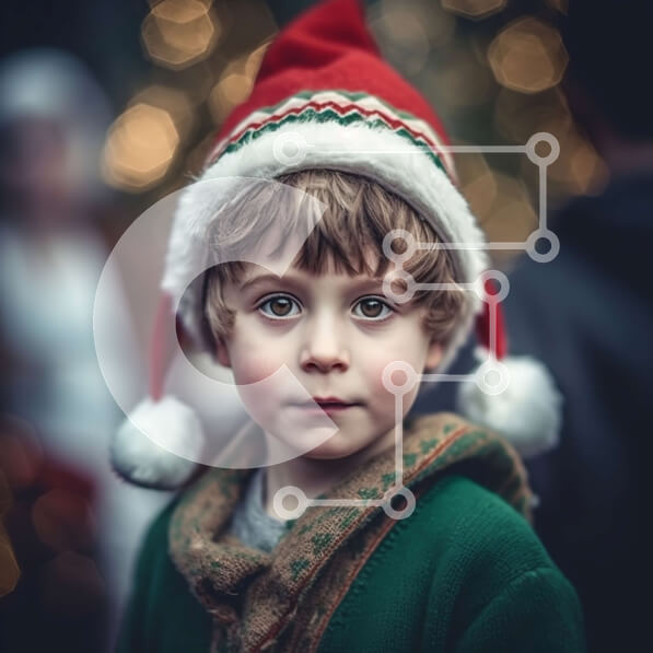 Intra Συλλεκτικό Ξύλινο Παζλ Plywood  4mm - Σοβαρό νεαρό αγόρι με καπέλο Άγιου Βασίλη και πράσινο πουλόβερ Σε Ξύλινο Κουτί - Διαστάσεις: 10x10 cm – 25 κομμάτια