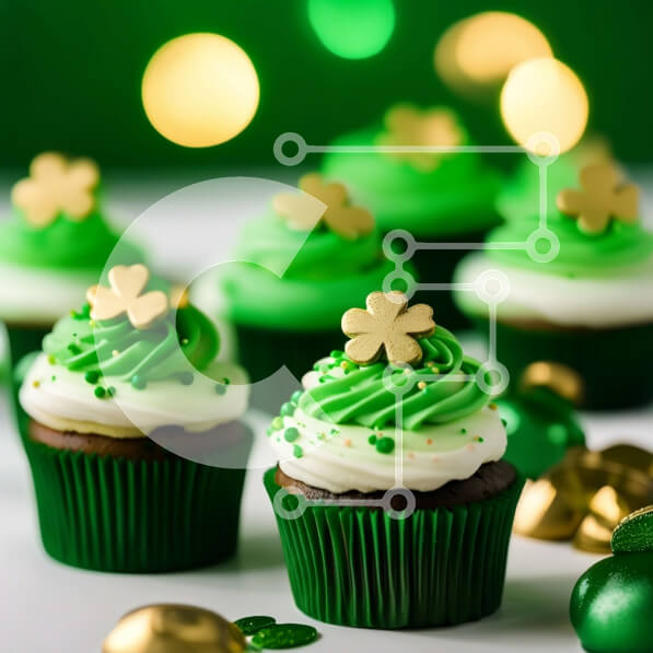 Σετ των 2 Intra Συλλεκτικό Ξύλινο Παζλ Plywood  4mm - Λαχταριστά cupcakes με θέμα την ημέρα του Αγίου Πατρικίου Σε Ξύλινο Κουτί - Διαστάσεις: 10x10 cm – 25 κομμάτια