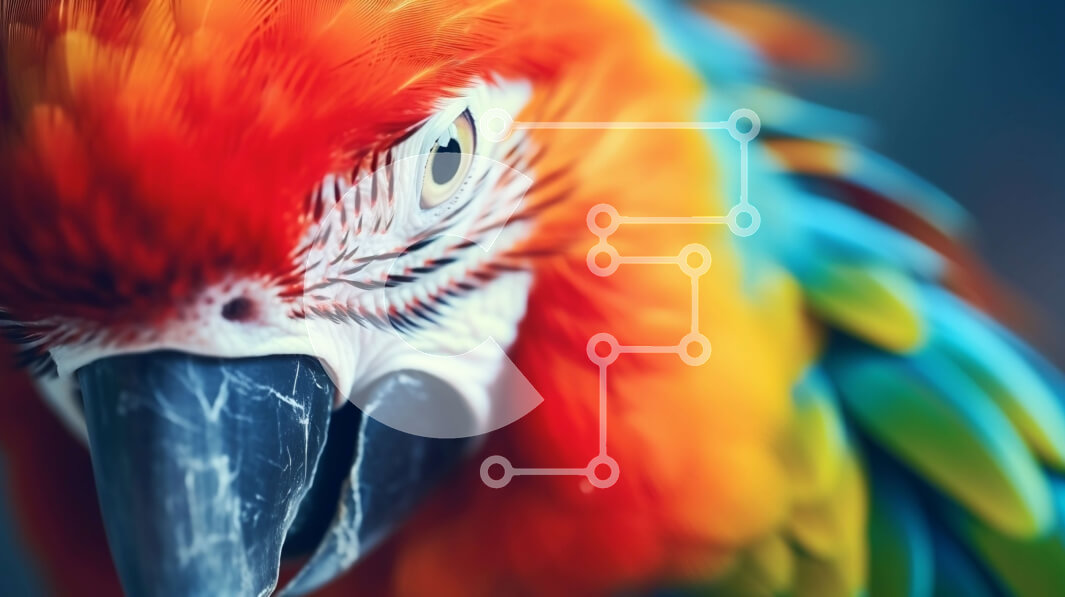 Σετ των 2 Intra Συλλεκτικό Ξύλινο Παζλ Plywood  4mm - Ζωηρόχρωμος παπαγάλος που στέκεται στο προσκήνιο Σε Ξύλινο Κουτί - Διαστάσεις: 10x10 cm – 25 κομμάτια