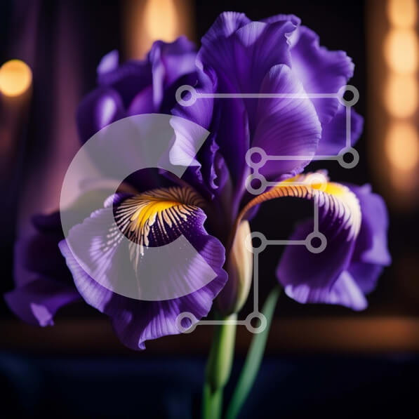 Intra Συλλεκτικό Ξύλινο Παζλ Plywood  4mm - Κοντινή εικόνα ενός όμορφου πορφυρού λουλουδιού ίριδας Σε Ξύλινο Κουτί - Διαστάσεις: 10x10 cm – 25 κομμάτια