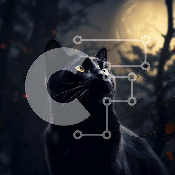 Intra Συλλεκτικό Ξύλινο Παζλ Plywood  4mm - Μαγευτική εικόνα μιας μαύρης γάτας σε ένα μυστηριώδες δάσος τη νύχτα Σε Ξύλινο Κουτί - Διαστάσεις: 10x10 cm – 25 κομμάτια