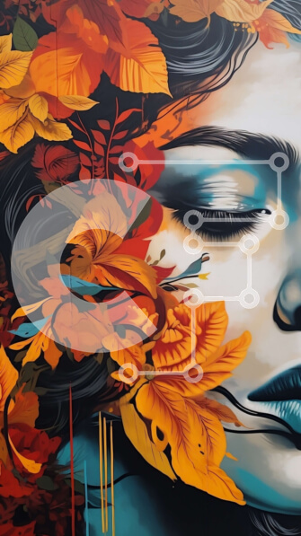 Intra Συλλεκτικό Ξύλινο Παζλ Plywood  4mm - Εκπληκτικό πορτρέτο μιας γυναίκας με σγουρά μαλλιά και φύλλα που πέφτουν Σε Ξύλινο Κουτί - Διαστάσεις Puzzle: 10x10 cm – 25 κομμάτια