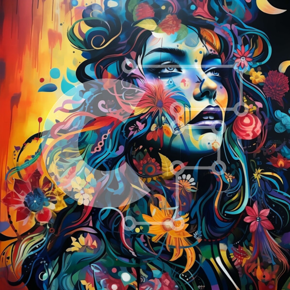 Σετ των 2 Intra Συλλεκτικό Ξύλινο Παζλ Plywood  4mm - Εκπληκτική εικόνα γυναίκας με ζωηρή λουλουδάτη τέχνη Σε Ξύλινο Κουτί - Διαστάσεις: 10x10 cm – 25 κομμάτια