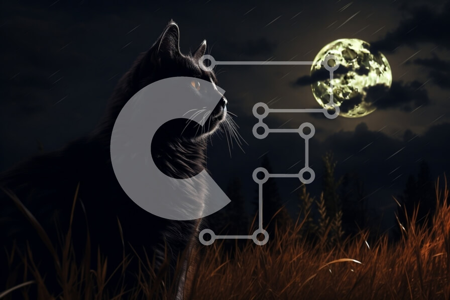 Σετ των 2 Intra Συλλεκτικό Ξύλινο Παζλ Plywood  4mm - Μυστηριώδης εικόνα της Μαύρης Γάτας και της Πανσέληνου τη νύχτα Σε Ξύλινο Κουτί - Διαστάσεις: 10x10 cm – 25 κομμάτια