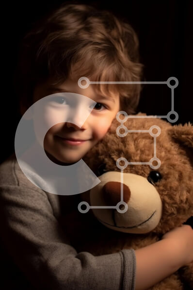 Intra Συλλεκτικό Ξύλινο Παζλ Plywood  4mm - Συγκινητική εικόνα ενός νεαρού αγοριού που αγκαλιάζει ένα καφέ αρκουδάκι Σε Ξύλινο Κουτί - Διαστάσεις Puzzle: 10x10 cm – 25 κομμάτια