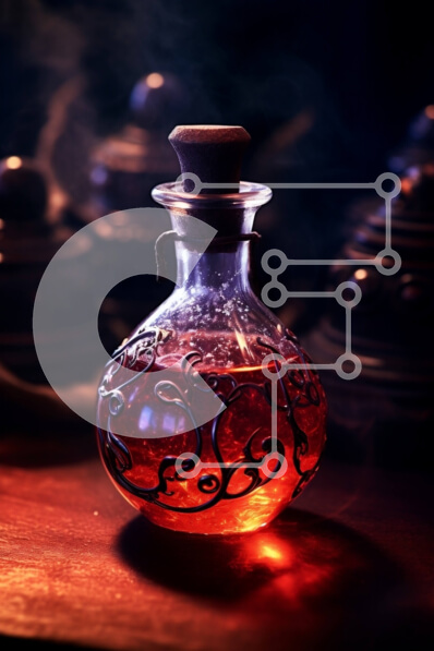 Intra Συλλεκτικό Ξύλινο Παζλ Plywood  4mm - Μυστηριώδες κόκκινο μπουκάλι υγρού σε ξύλινο τραπέζι με κεριά Σε Ξύλινο Κουτί - Διαστάσεις: 10x10 cm – 25 κομμάτια