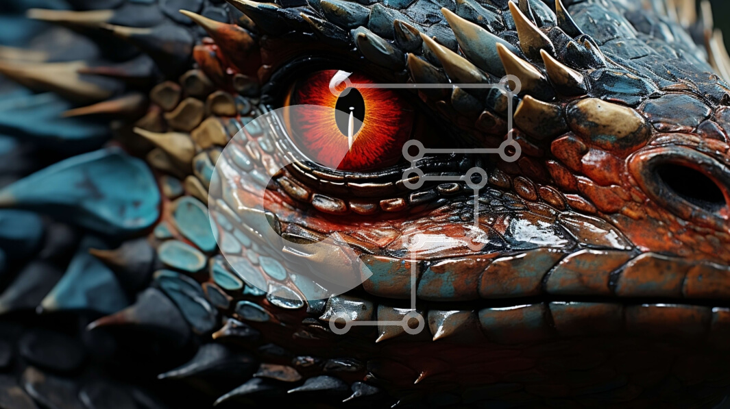 Intra Συλλεκτικό Ξύλινο Παζλ Plywood  4mm - Εκπληκτική κοντινή πλάνο του προσώπου ενός δράκου με περίπλοκες λεπτομέρειες Σε Ξύλινο Κουτί - Διαστάσεις Puzzle: 10x10 cm – 25 κομμάτια