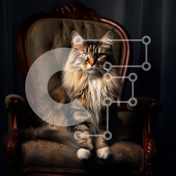 Intra Συλλεκτικό Ξύλινο Παζλ Plywood  4mm - Αξιολάτρευτη γάτα που κάθεται σε μια περίτεχνη καρέκλα σε ένα δωμάτιο με χαμηλό φωτισμό Σε Ξύλινο Κουτί - Διαστάσεις: 10x10 cm – 25 κομμάτια