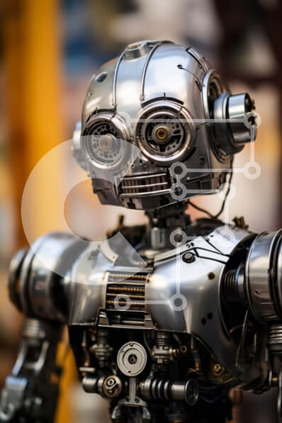 Intra Συλλεκτικό Ξύλινο Παζλ Plywood  4mm - Φουτουριστική εικόνα ενός ρομπότ με μεταλλικό σώμα και κλειστά μάτια Σε Ξύλινο Κουτί - Διαστάσεις Puzzle: 10x10 cm – 25 κομμάτια