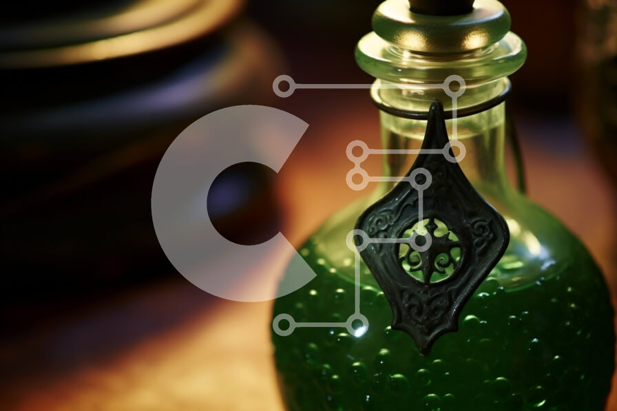 Intra Συλλεκτικό Ξύλινο Παζλ Plywood  4mm - Ζωντανή εικόνα πράσινου υγρού σε μπουκάλι με μαύρη ετικέτα Σε Ξύλινο Κουτί - Διαστάσεις: 10x10 cm – 25 κομμάτια