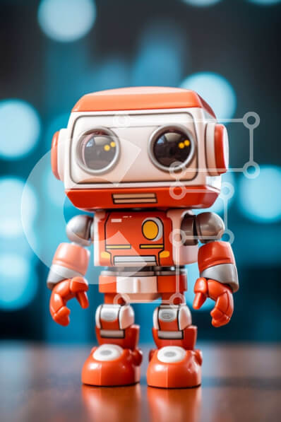 Intra Συλλεκτικό Ξύλινο Παζλ Plywood  4mm - Χαριτωμένο μικρό ρομπότ σε ξύλινο τραπέζι με θολό φόντο Σε Ξύλινο Κουτί - Διαστάσεις Puzzle: 10x10 cm – 25 κομμάτια