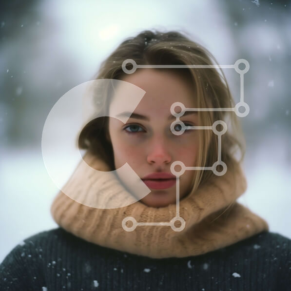 Intra Συλλεκτικό Ξύλινο Παζλ Plywood  4mm - Σοβαρό πορτρέτο μιας νεαρής γυναίκας στο χιόνι Σε Ξύλινο Κουτί - Διαστάσεις Puzzle: 10x10 cm – 25 κομμάτια