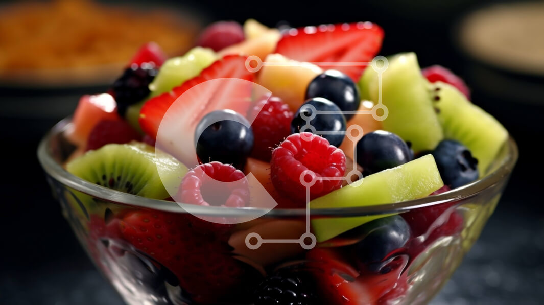 Σετ των 2 Intra Συλλεκτικό Ξύλινο Παζλ Plywood  4mm - Νόστιμη μικτή φρουτοσαλάτα σε σκούρο φόντο Σε Ξύλινο Κουτί - Διαστάσεις: 10x10 cm – 25 κομμάτια