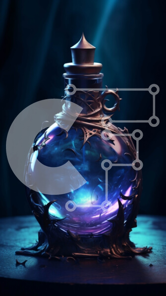 Intra Συλλεκτικό Ξύλινο Παζλ Plywood  4mm - Σαγηνευτική εικόνα του μπλε λαμπερού υγρού σε γυάλινο μπουκάλι Σε Ξύλινο Κουτί - Διαστάσεις Puzzle: 10x10 cm – 25 κομμάτια