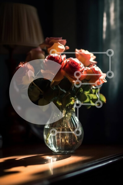 Σετ των 2 Intra Συλλεκτικό Ξύλινο Παζλ Plywood  4mm - Ζεστή και ρομαντική εικόνα με ροζ τριαντάφυλλα σε ένα βάζο σε ένα ξύλινο τραπέζι Σε Ξύλινο Κουτί - Διαστάσεις: 10x10 cm – 25 κομμάτια