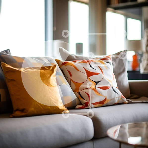 Intra Συλλεκτικό Ξύλινο Παζλ Plywood  4mm - Κομψό σαλόνι με γκρι καναπέ και πορτοκαλί πινελιές Σε Ξύλινο Κουτί - Διαστάσεις Puzzle: 10x10 cm – 25 κομμάτια