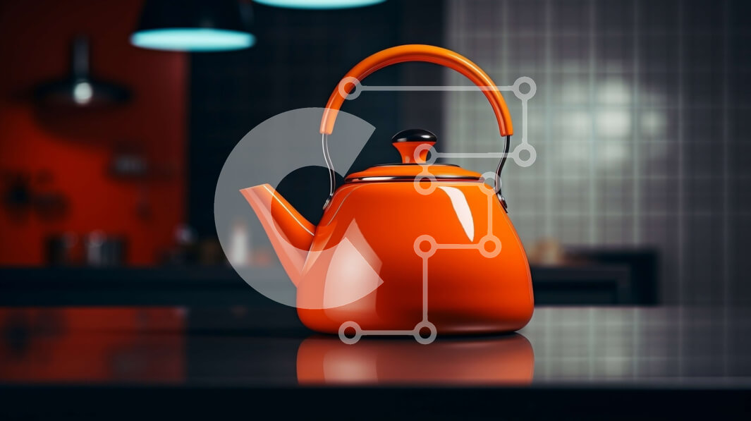 Intra Συλλεκτικό Ξύλινο Παζλ Plywood  4mm - Κόκκινος βραστήρας σε μαύρο πάγκο στην κουζίνα Σε Ξύλινο Κουτί - Διαστάσεις: 10x10 cm – 25 κομμάτια