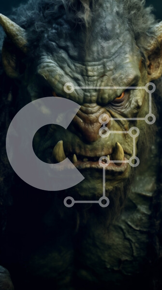 Intra Συλλεκτικό Ξύλινο Παζλ Plywood  4mm - Ένα προαίσθημα και τρομακτικό κοντινό πλάνο του προσώπου ενός τρολ Σε Ξύλινο Κουτί - Διαστάσεις Puzzle: 10x10 cm – 25 κομμάτια