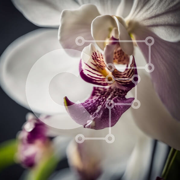 Intra Συλλεκτικό Ξύλινο Παζλ Plywood  4mm - Λευκό και μωβ λουλούδι ορχιδέας σε σκούρο φόντο Σε Ξύλινο Κουτί - Διαστάσεις: 10x10 cm – 25 κομμάτια