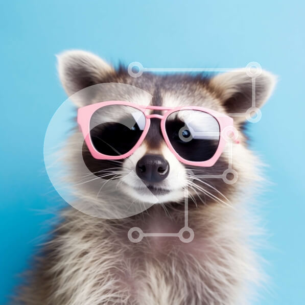 Intra Συλλεκτικό Ξύλινο Παζλ Plywood  4mm - Χαριτωμένη εικόνα ενός ρακούν που φοράει ροζ γυαλιά ηλίου Σε Ξύλινο Κουτί - Διαστάσεις: 10x10 cm – 25 κομμάτια