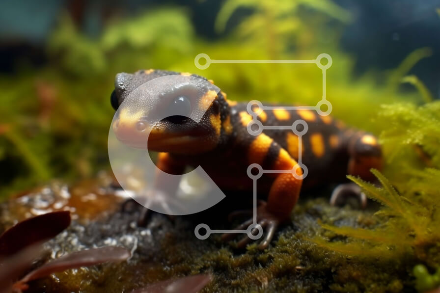 Σετ των 2 Intra Συλλεκτικό Ξύλινο Παζλ Plywood  4mm - Όμορφη εικόνα από κοντά μιας κιτρινόμαυρης σαλαμάνδρας σε έναν βροχερό βράχο σε ένα ενυδρείο Σε Ξύλινο Κουτί - Διαστάσεις: 10x10 cm – 25 κομμάτια