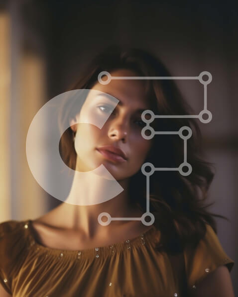 Intra Συλλεκτικό Ξύλινο Παζλ Plywood  4mm - Εκπληκτική εικόνα γυναίκας με χρυσή μπλούζα που κοιτάζει στην απόσταση Σε Ξύλινο Κουτί - Διαστάσεις Puzzle: 10x10 cm – 25 κομμάτια