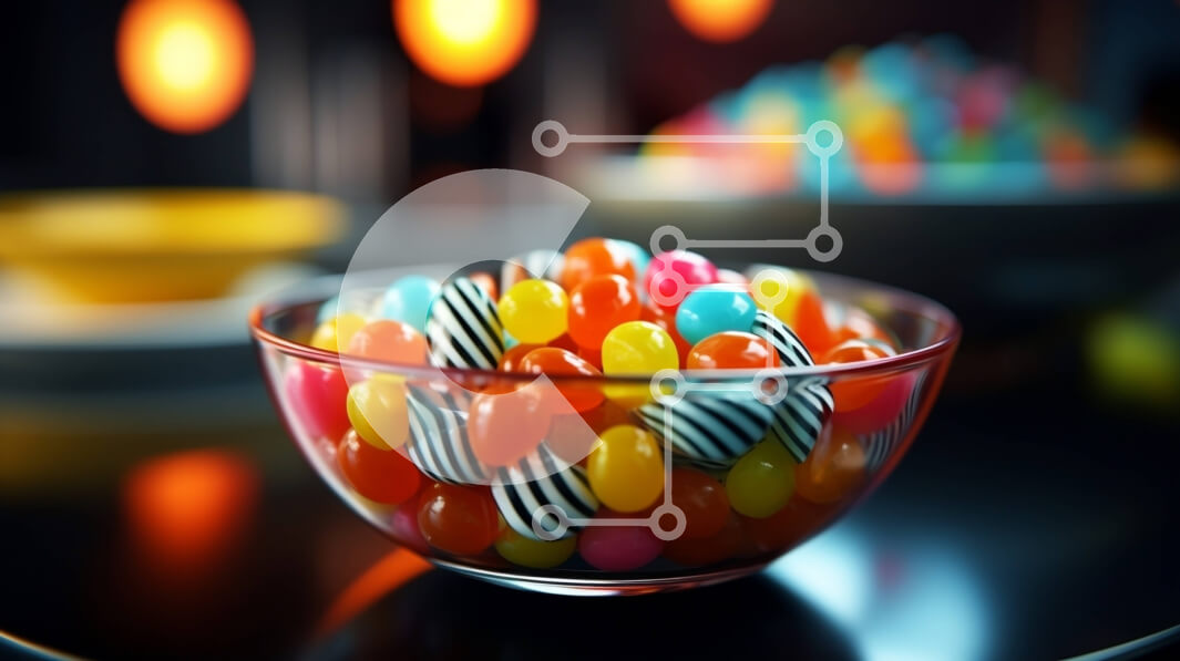 Σετ των 2 Intra Συλλεκτικό Ξύλινο Παζλ Plywood  4mm - Πολύχρωμα φασόλια καραμελών σε ένα μπολ Σε Ξύλινο Κουτί - Διαστάσεις: 10x10 cm – 25 κομμάτια