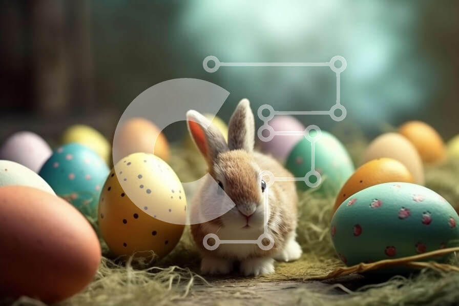 Intra Συλλεκτικό Ξύλινο Παζλ Plywood  4mm - Πολύχρωμα Πασχαλινά αυγά και κουνέλι μπροστά τους Σε Ξύλινο Κουτί - Διαστάσεις: 10x10 cm – 25 κομμάτια