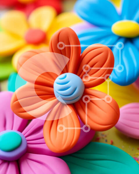 Intra Συλλεκτικό Ξύλινο Παζλ Plywood  4mm - Σύνθεση πολύχρωμων πλαστικών λουλουδιών Σε Ξύλινο Κουτί - Διαστάσεις Puzzle: 10x10 cm – 25 κομμάτια