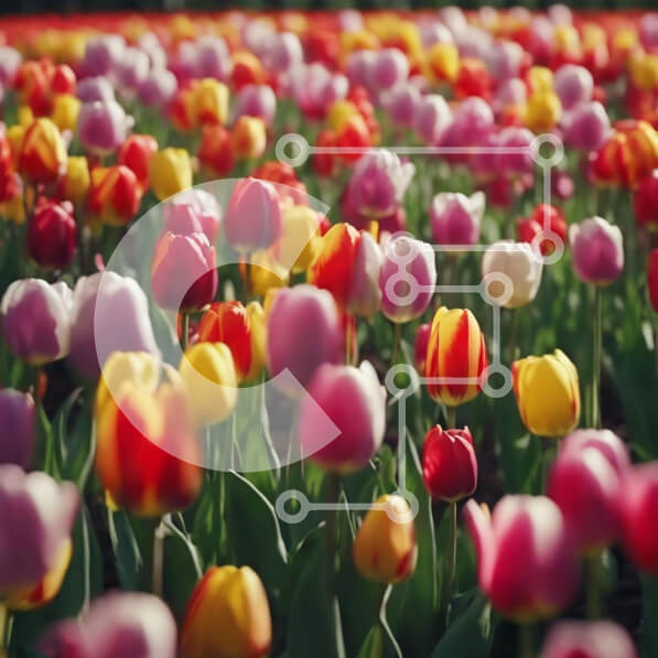 Intra Συλλεκτικό Ξύλινο Παζλ Plywood  4mm - Πολύχρωμο πεδίο τουλιπών την άνοιξη Σε Ξύλινο Κουτί - Διαστάσεις: 10x10 cm – 25 κομμάτια