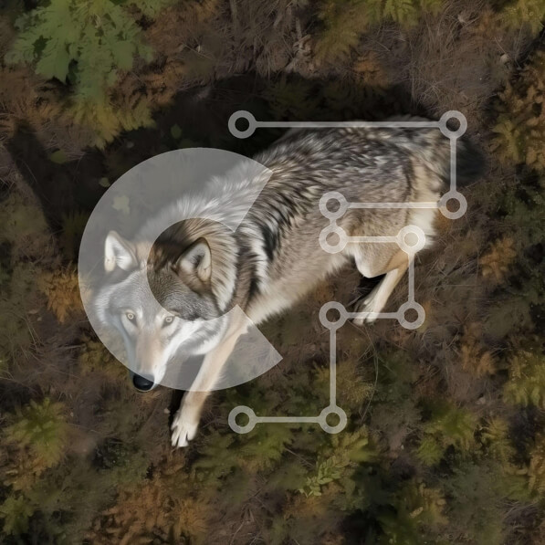 Intra Συλλεκτικό Ξύλινο Παζλ Plywood  4mm - Αεροφωτογραφία του γκρίζου λύκου που στέκεται στο έδαφος Σε Ξύλινο Κουτί - Διαστάσεις: 10x10 cm – 25 κομμάτια