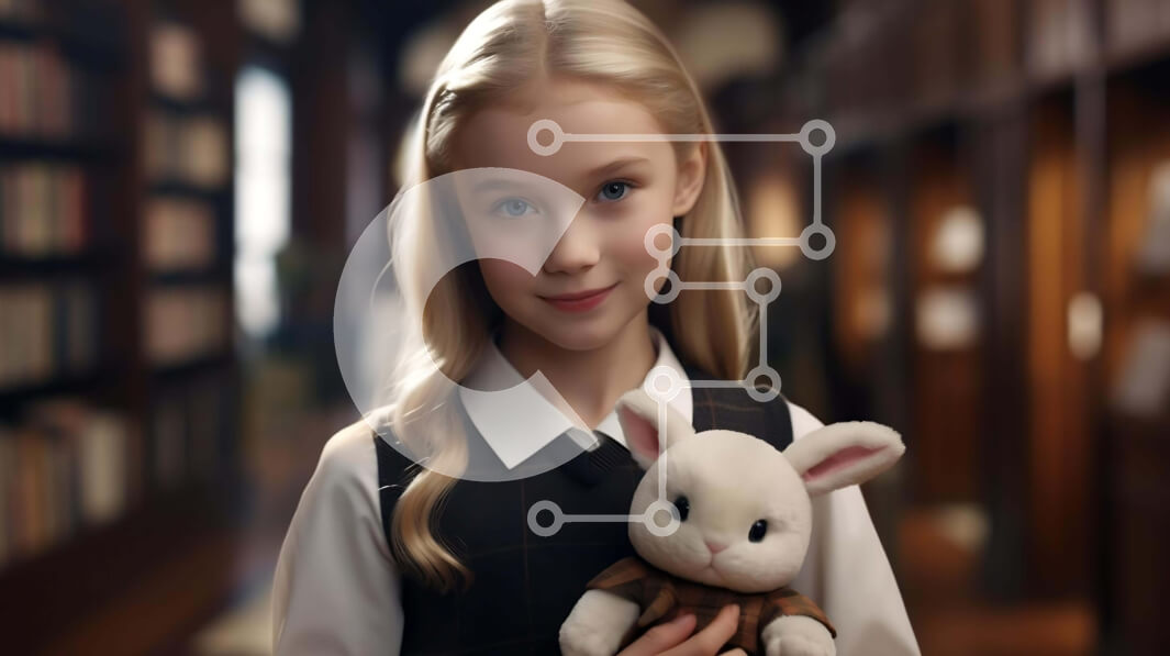 Intra Συλλεκτικό Ξύλινο Παζλ Plywood  4mm - Νεαρό κορίτσι με λούτρινο λαγουδάκι στη βιβλιοθήκη Σε Ξύλινο Κουτί - Διαστάσεις Puzzle: 10x10 cm – 25 κομμάτια